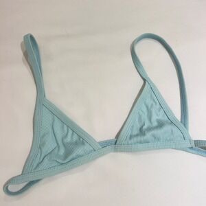 Minimale Animale Hearts Light Blue‎ Ribbed Triangle Bikini Top Womens Small